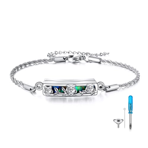 ONEFINITY Owl Urn Bracelet for Ashes 925 Sterling Silver Sister Owl Cremation Jewelry for Ashes Keep
