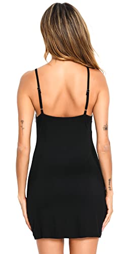 Vlazom-Nuisette-Femme-Sexy-Chemise-de-Nuit-Col-V-sans-Manches-Dentelle-Bretelles-Reglables-Robe-de-Nuit-Femmes