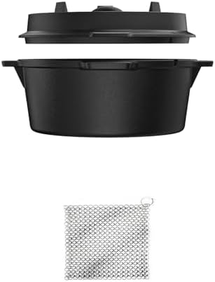 Bild 9 - Dutch Oven Set-Eingebrannter Dutch Oven 9L [6-10 Person]-Feuertopf Gusseisen ohne Füßen-Schmortopf Doppelfunktion-2in1 Deckelheber,Untersetzer,Bürste,DutchOven Rezeptbuch-30 Jahre Garantie