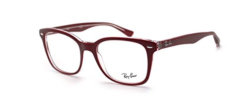 Ray-Ban RX5285 Square Prescription Eyeglass Frames, Bordeaux On Transparent/Demo Lens, 53 mm