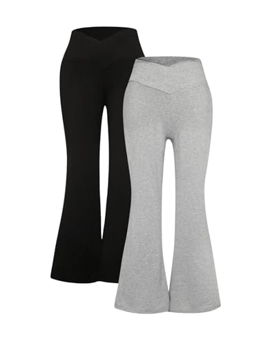 Floerns Girl's 2 Pcs Flare Leg Pants Active High Waist Bell Bottom Pants