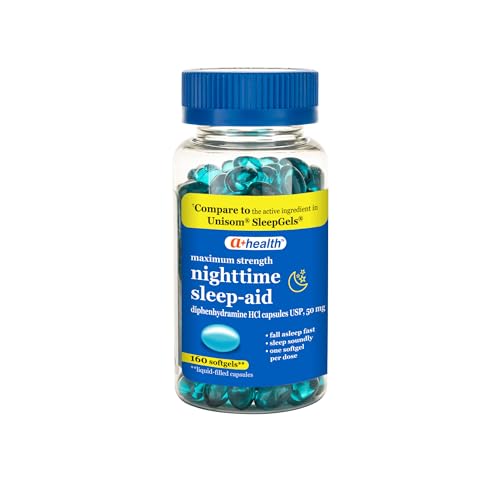 ahealth nighttime sleep aid diphenhydramine 50mg softgels maximum strength 160 count