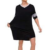 Lu's Chic Men's V Neck Nightgown Short Sleeve Nightshirt Soft Sleepshirt Striped Pajama Top Sleep Sh