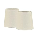 LAMPWELL VALO Clip-on Small Fabric Lamp Shades for Table Chandelier Wall Lamp,Set of 2,Small Barrel,5.2'×4'×H5.2',Linen, Handmade,Traditional Decorative,ONLY FOR CANDLE BULB,Beige