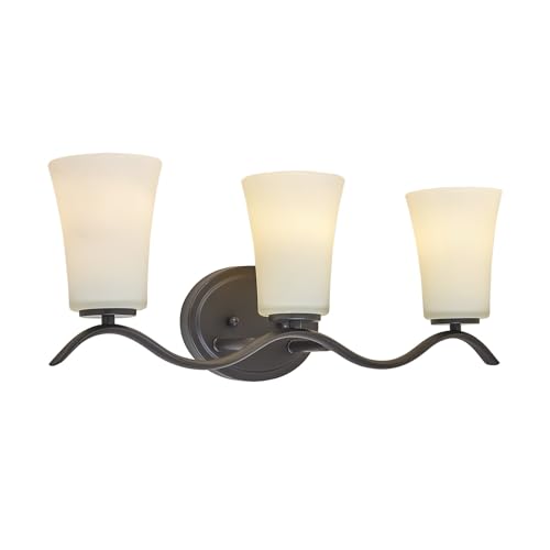Lifora Hay 3 Light Bathroom Vanity Light Fixture, Oil Rubbed Bronze Vanity Light Fixtures with Milky White Glass Shade, Modern Bathroom Wall Sconces Lights Over Mirror