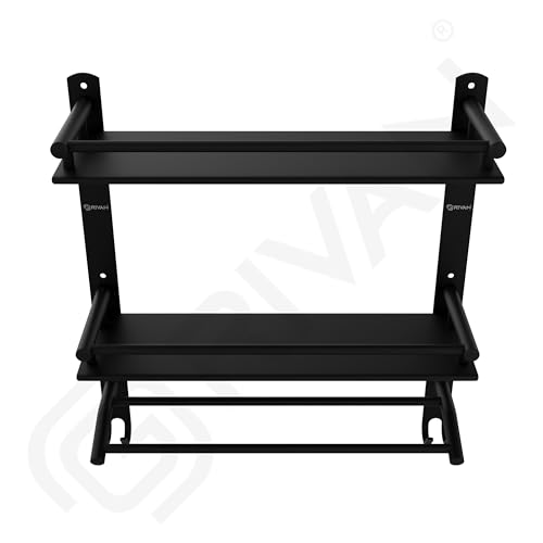 Image of GRIVAN Stainless Steel 3-Tier Bathroom Shelf Rack Stand with Dual Towel Rod | Multipurpose Bathroom Accessories Set (Black Matte)
