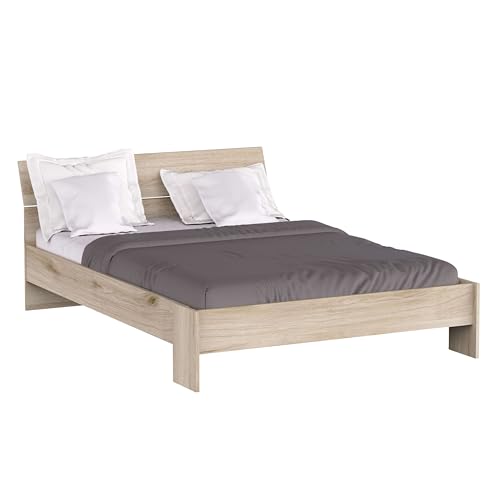 Cama 135x190 cm, Cama Doble Prins Dormitorio, Estructura de Cama Matrimonio con Cabecero Roble Kronberg
