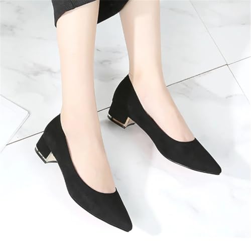 Women's Square Heels Pointy Toe Suede Pumps Elegant Comfortable Luxury Slip-On Shoes3
