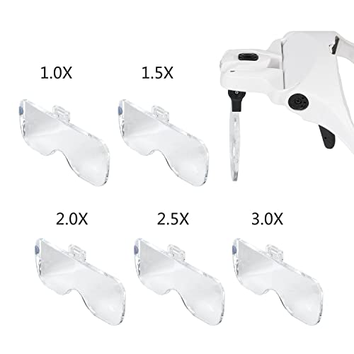 Image of KP2 Led Lighted Head Magnifier Glasses Headband with Light Headset Magnifying Glasses Visor Loupe Hands Free for Close up Work, Watch /Circuit Repair, Sewing, Jewelry, Hobby, Crafts