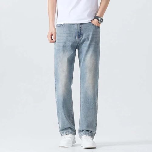 Men's Classic Straight Leg Denim Jeans Light Wash Casual Cotton Trousers4
