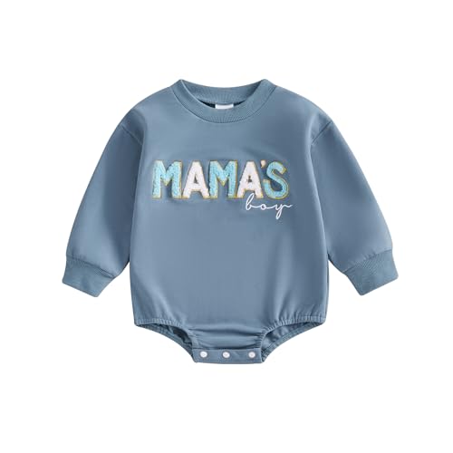 Image of FIOMVA Baby Boy Fall Clothes Newborn Bubble Romper Toddler Long Sleeve Mama's Boy Letter Bodysuit Winter Infant Outfits