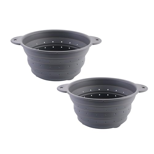 Morbuy Set Scolapasta Pieghevole, Colino Pieghevole Rotondo per Cucina Set di 2 Scolapasta Silicone con Manico Colino per Pasta per Insalate, Frutta e Cucinare (Grigio,L 26.2x32cm)