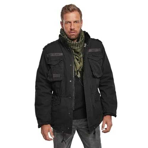 Brandit M-65 Giant Jacket - Breathable Field Jacket for Man, with Removable Inner Lining and Concealed Hood, Black - Us-X-Large