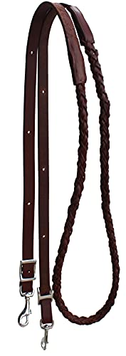 CHALLENGER Western 7 Feet Rolled Braided Brown Genuine Leather Grip Barrel Reins 805LR15BR