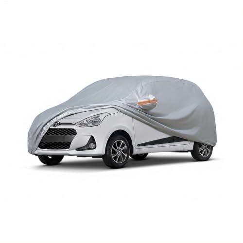Image of myTVS 100% Waterproof Car Body Cover for Hyundai Grand i10 - Custom-Fit, Double-Layer, UV & Dust Proof, Mirror Pockets & Elastic Clip Lock (CSK 3A)