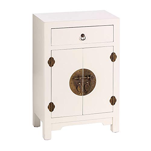Mesilla de Noche de 1 cajón y 2 Puertas Oriental Blanco de Madera para salón Sol Naciente - LOLAhome