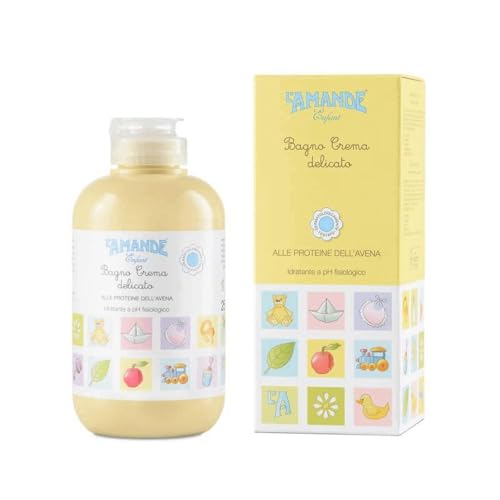 L'AMANDE - Gel de ducha infantil en crema con aceite de almendras dulces y mimosa, gel limpiador y baño corporal hidratante para el baño del bebé, baño de burbujas suave y natural - Enfant, 250 ml