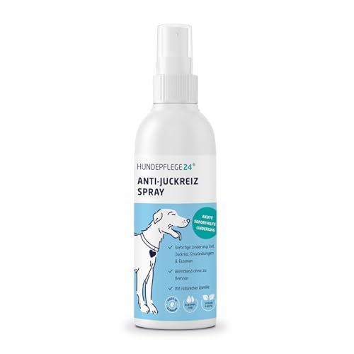 Hundepflege24 Anti Juckreiz Spray für Hunde 125ml - Akute Soforthilfe & wirksame Beruhigung bei Entzündung, Milben, Grasmilben, Pilzen, Flöhen - Haustierpflege Mittel gegen Juckreiz Hund