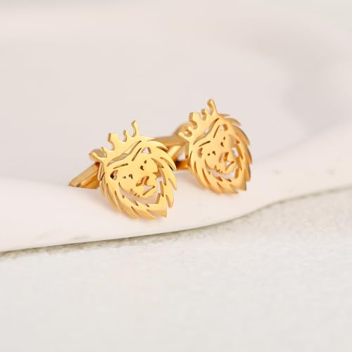 Image of Stainless Steel Animal Creative Crown Lion Brooches for Women and Men