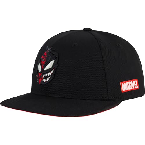 Marvel Spider-Man and Venom Baseball Cap, Adult Snapback Hat with Flat Brim, Black, One Size