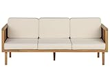 Beliani Outdoor 3-Sitzer Loungesofa Akazienholz Hellbraun Auflagen beige Rustikal Baratti
