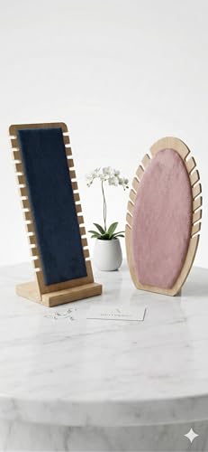 Image of Pink Wooden Necklace Long Chain Bracelet Pendant Hanging Board Jewelry Storage Display Stand