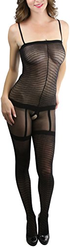 Image of ToBeInStyle Women's Bodystocking Crotchless Peek-A-Boo Fishnet Lace Bodysuit