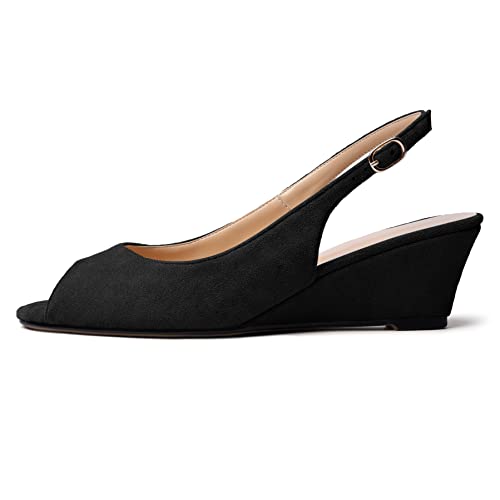 YODEKS Womens Wedges Peep Toe Low Heel Pumps 2 Inch Slingback Sandals Shoes2