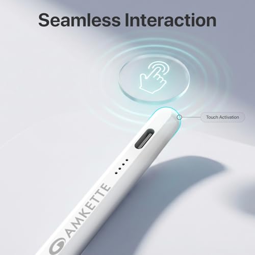 Image of Amkette iPad Pencil Stylus | Premium Stylus Pen with Palm Rejection, Tilt Sensitivity, Magnetic Attachment & Type-C Charging, Sleek Aluminium Build, Compatible with iPad (2021 & Later)(White)