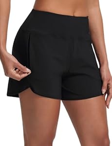 baleaf Badeshorts Damen 4" UPF50+ Badehose Schnelltrocknend Hohe Taille Boardshorts UV Bikini Shorts mit Taschen Schwarz L
