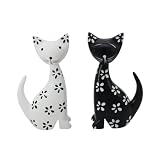 Gemseek 2pcs Wooden Cat Statues Decor, Cute Cat Figurines Animal Sculpture