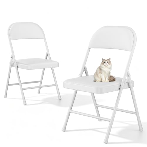 FurniEdge 2 Pack Metal Folding Chairs, PU Leather Padded Seating for Indoor Outdoor Use, Commercial Portable Chairs for Weddings, Parties, Patio, Lawn, Office