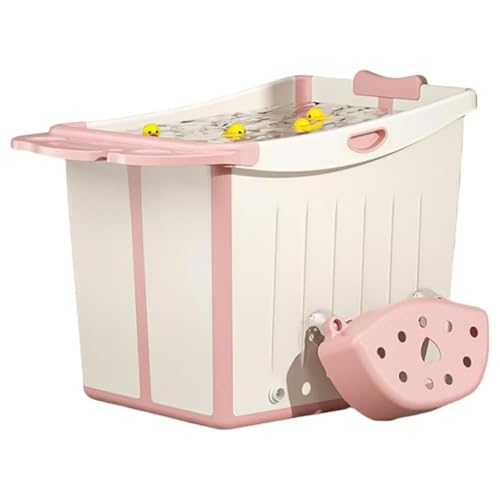 新生児用スイミングバケツ ベビーバスバケツ 家庭用ベビーバスタブ 子供用スツール付き 滑り止め、緊急用貯水機能付き、小型で収納簡単 持ち運び簡単 折り畳み浴槽 バスタブバス 浸漬スパ バスルーム,ピンク