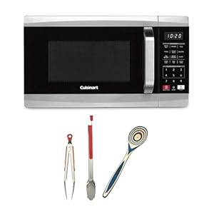 Cuisinart CMW-70 Countertop Microwave Oven with Convection Cooking – Compact, Stainless Steel Finish Bundle with Silicone Handle Tongs, and Wood Spoon (3 Items)