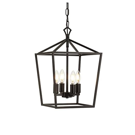 Black Pendant Light, Rustic Farmhouse Chandeliers Lantern Metal Vintage Industrial 4 Light Pendant Lighting Fixture for Kitchen Island Dinning Room Living Room Hallway, E12 Base