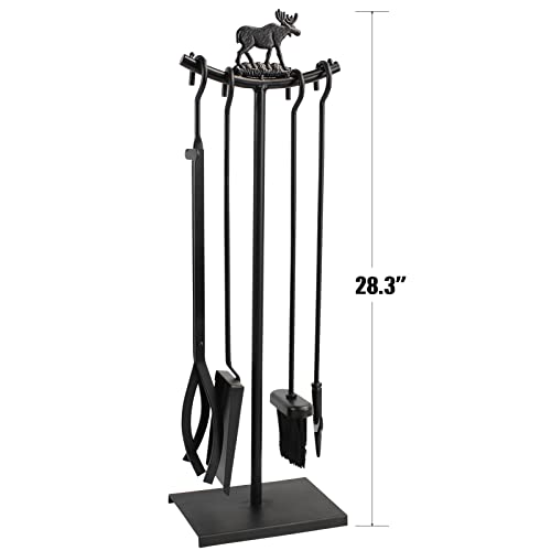 Myfireplacedirect 5 Pieces Fireplace Tools Set Strength Wrought Iron Indoor Outdoor Fire Place Toolset Hearth Accessories Kit With Fireplace Brush, Fire Poker, Fireplace Shovel, Firewood Tong #TOP3