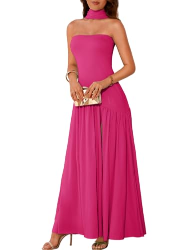ChiaoLezhee Women's Maxi Tube Dress with Scarf Drop Waist Slit Formal Cocktail Party Wedding Guest...