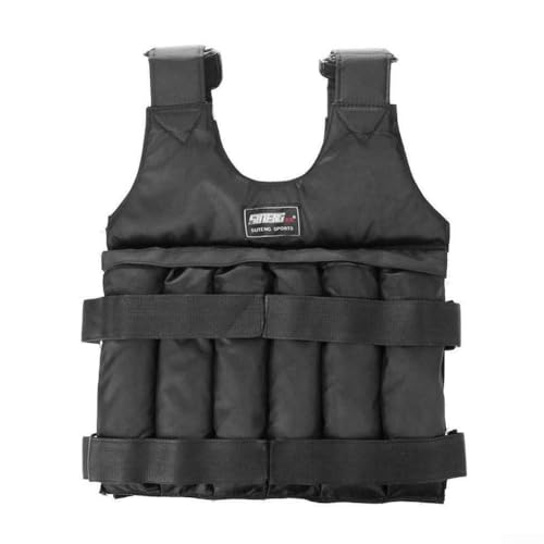 Chaleco con peso ajustable para construcción de fuerza, chaleco de carga de tela Oxford 1680D con placa de arena o hierro, equipo de entrenamiento para correr para entrenamiento (50 kg)
