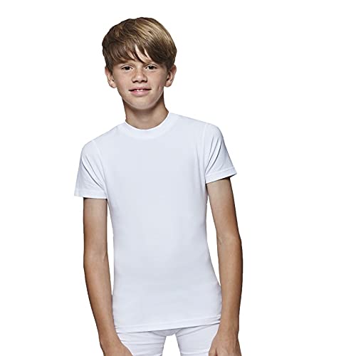 24 JOYAS Camiseta térmica Interior de Algodón para Niños – Camiseta Infantil íntima Manga Corta y Cuello Redondo en Punto canalé, clásica, cómoda y Suave