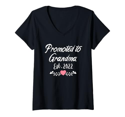 Femme Promoted to Grandma Est 2022 Mothers Day New Grandma T-Shirt avec Col en V