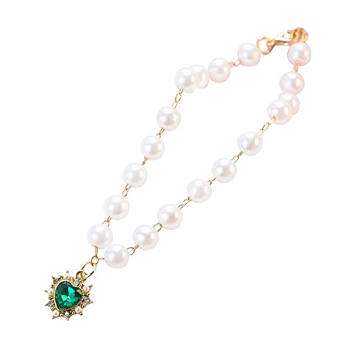 Leasote Pet Pearl Necklace Collars, Bling Ruby Heart-Shaped Pendant Cat Pearl Necklace, Adjustable Dog Jewelry Collar For Small Cats Puppy Necklace Suit For Pet Wedding Birthday Party Green Xs #TOP1
