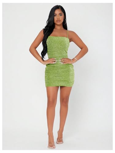 Image of Floerns Women's Glitter Sleeveless Ruched Party Clubwear Bodycon Mini Dress
