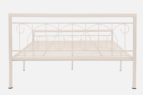 Image of Kovu Metal King Size Bed Without Storage | Wrought Iron Double Bed with Headboard & Footboard | Sturdy Powder Coated Platform Bed King Size Cot for BedroomLivingRoom Ivory (75x72)