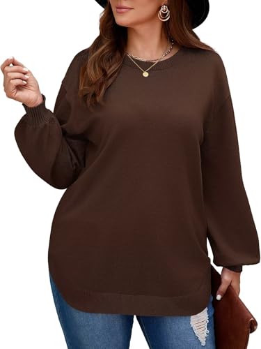 Image of BELAROI Plus Size Sweaters for Women Long Sleeve Shirts Loose Casual Oversized Tunic Sweater Fall Outfits Curved Hem M-5X