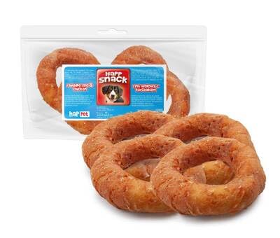 Rinderhaut Kau Ring mit Huhn 4 Stück- Hundekauartikel Ø10 cm, Proteinreicher Hundesnack, Zahnpflege Kauartikel für Mittelgroße & Große Hunde