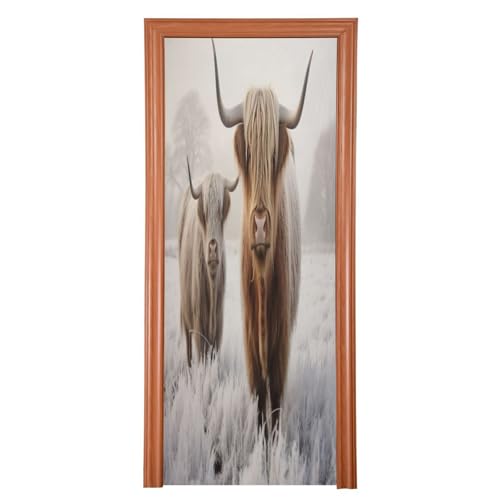 FLildon Cool Highland Cow Door Cover Decoration, Party Accessory Porch Decor for Festive Ornament Room Door Covers 32 x 79 Inch
