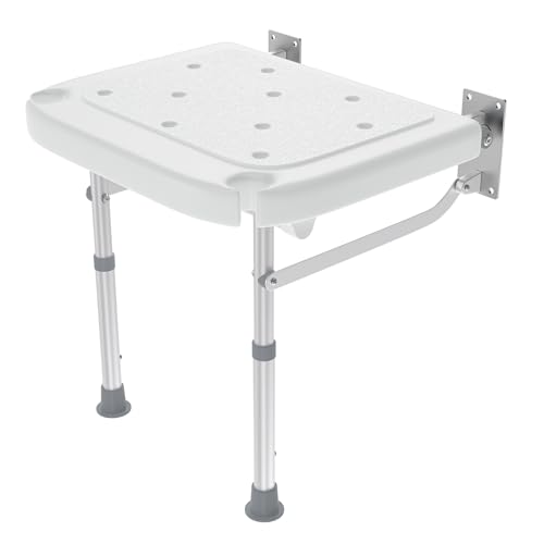 Aufun Duschklappsitz Für Wandmontage, Duschstuh mit Stützfüßen, Badestuhl Duschhocker Klappbarer Mit rutschfesten Füßen, Höhenverstellbar Für ältere Menschen,Schwangere,Behinderte, Maximale 200 Kg