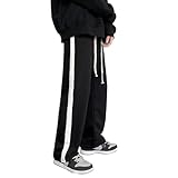[ririka] リリカ スウェット パンツ トラック ジョガー ライン ストライプ シンプル ジャージ 部屋着 ストリート 筋トレ ジム トレーニング メンズ (ブラック, XXL)