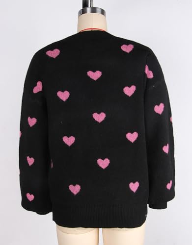 Image of Women's Long Sleeve Mock Neck Sweaters Loose Cute Heart Pullover Sweater