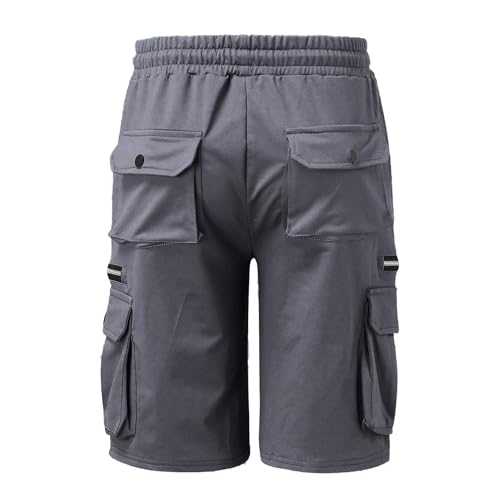 Pantalones cortos cargo para hombre con cintura elástica y bolsillos con cierre miniatura 5